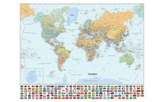 Classic World Wall Map with Flags