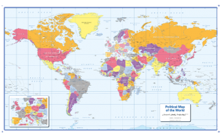 Colour blind friendly Political Wall Map of the World