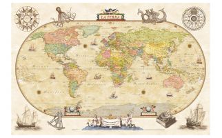 Political World Wall Map - Antique Style - Italian