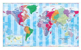 Time Zone Wall Map of the World - Large