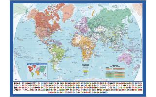 World Wall Map with Flags - English and French