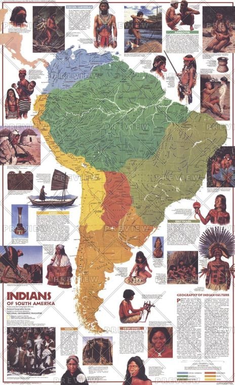 Indians Of South America Published 1982 Map