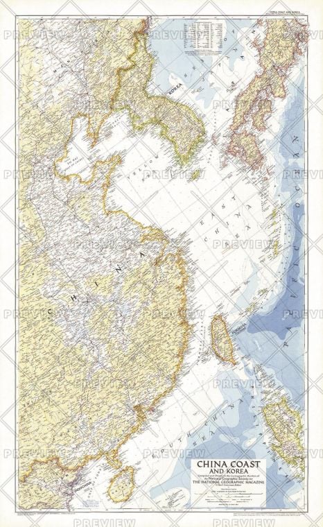 China Coast And Korea Published 1953 Map