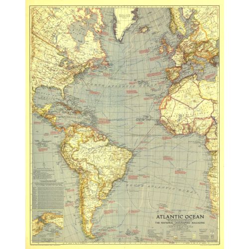 Atlantic Ocean Published 1939 Map