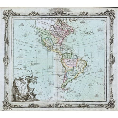Brion De La Tour Map Of North America And South America 1764