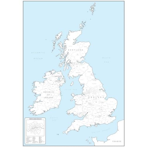 British Isles Counties and Regions Colouring Map - Big Map