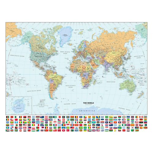Classic World Wall Map With Flags