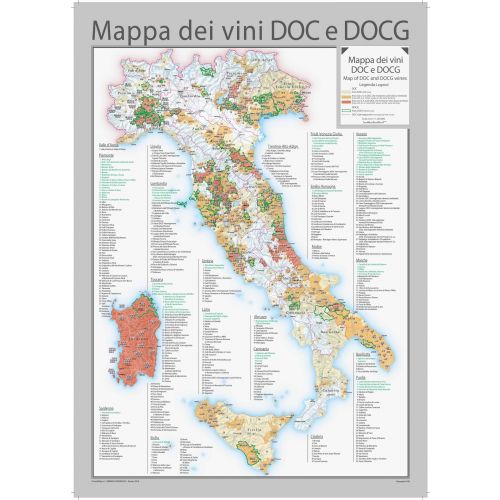 Italy Doc And Docg Wines Wall Map English And Italian