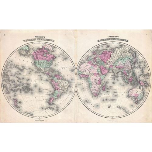 Johnson Map Of The World On Hemisphere Projection 1862