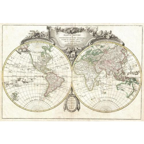 Lattre And Janvier Map Of The World On A Hemisphere Projection 1775
