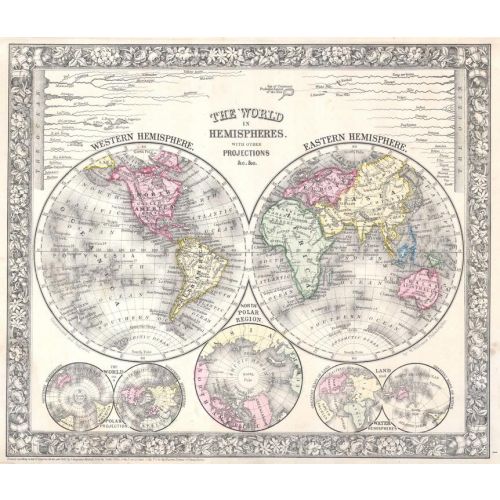 Mitchell Map Of The World On Hemisphere Projection 1864