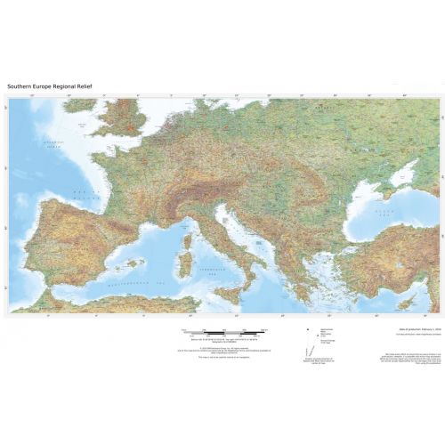 Regional Relief Southern Europe Map