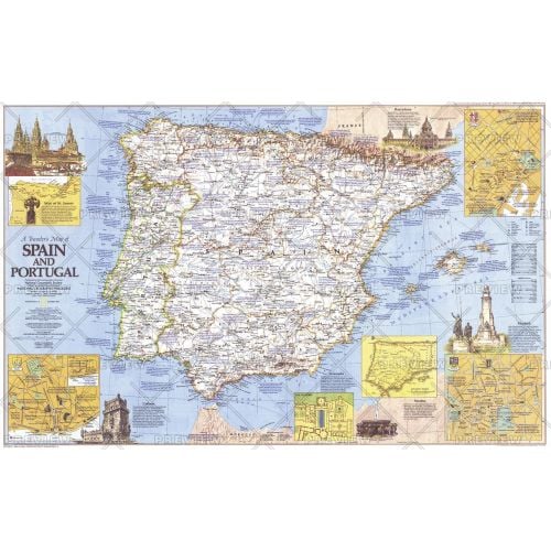 Travelers Map Of Spain And Portugal Published 1984