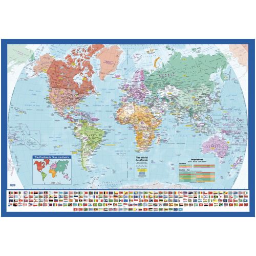 World Wall Map With Flags English And French