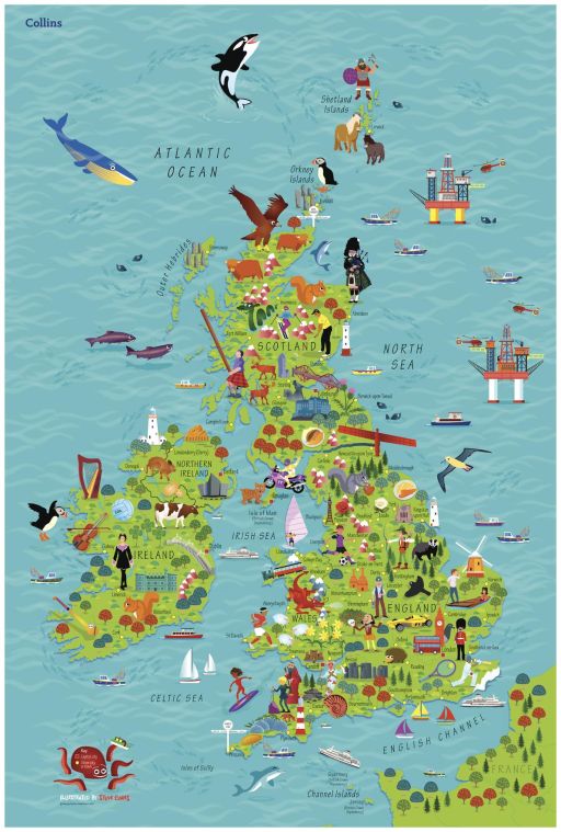 Collins Children's Wall Map of the United Kingdom & Ireland Map