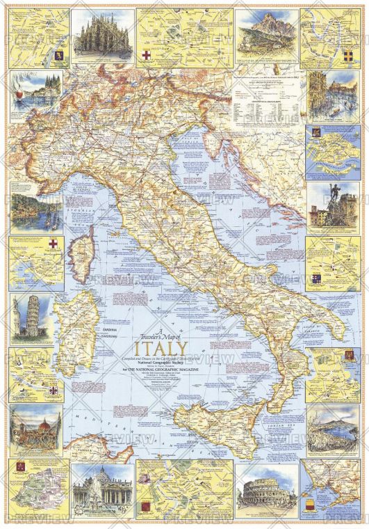 Travelers Map Of Italy Published 1970