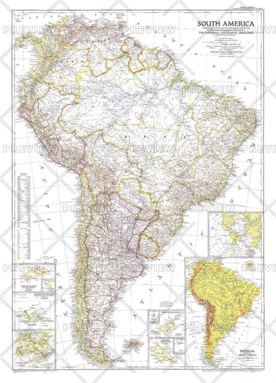 South America Published 1950 Map