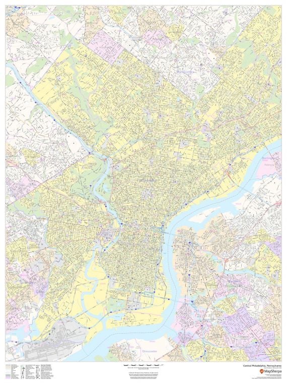 Central Philadelphia Pennsylvania Portrait Map