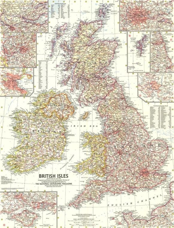 British Isles Published 1958 Map