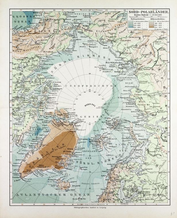 Map Of Countries Around The North Pole In German 1899