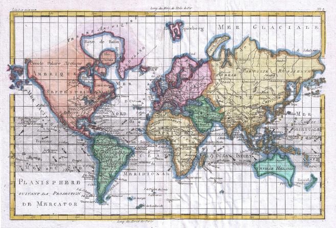Raynal And Bonne Map Of The World 1780