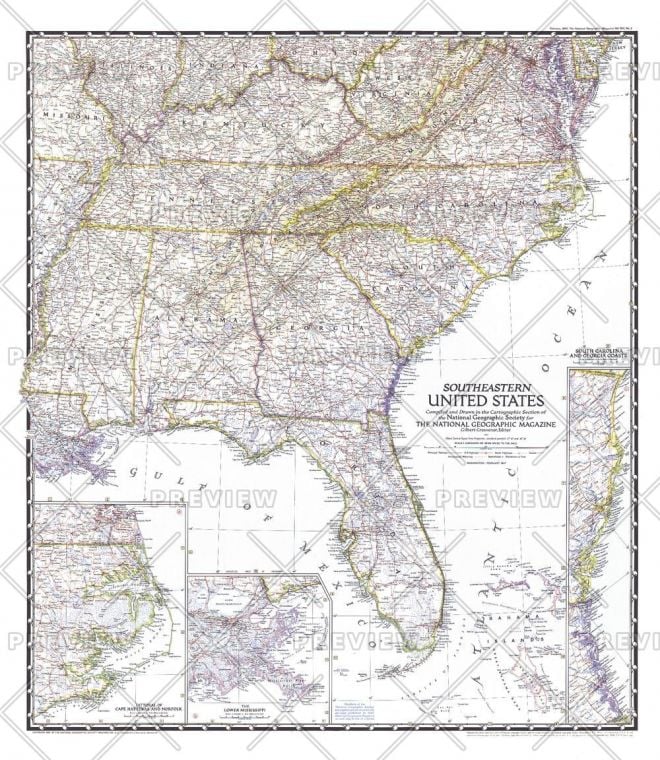 Southeastern United States Published 1947 Map