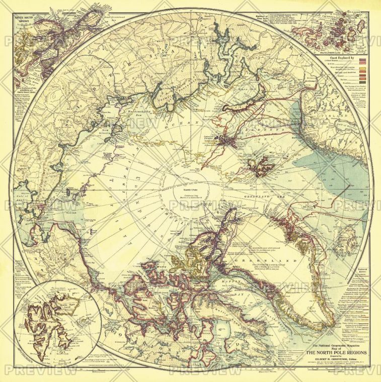 North Pole Regions Published 1907 Map
