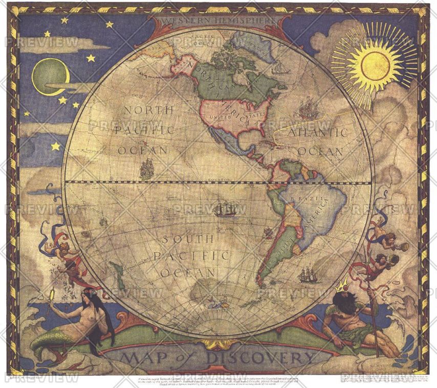 Map Of Discovery Western Hemisphere Published 1928