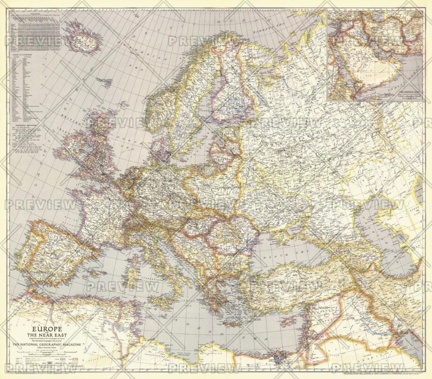 Europe And The Near East Published 1943 Map