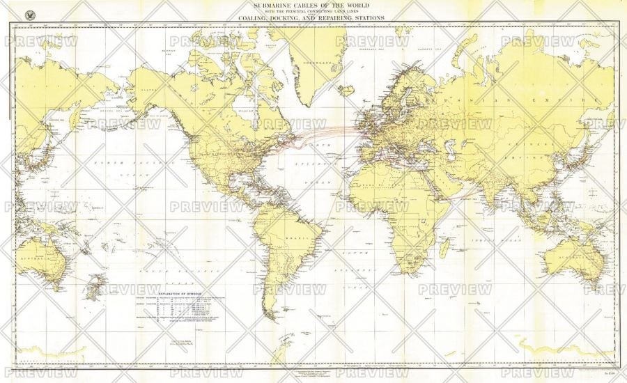 Submarine Cables Of The World Published 1896 Map