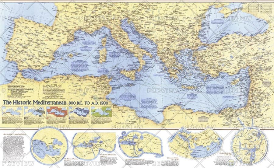 Historic Mediterranean 800 Bc To Ad 1500 Published 1982 Map