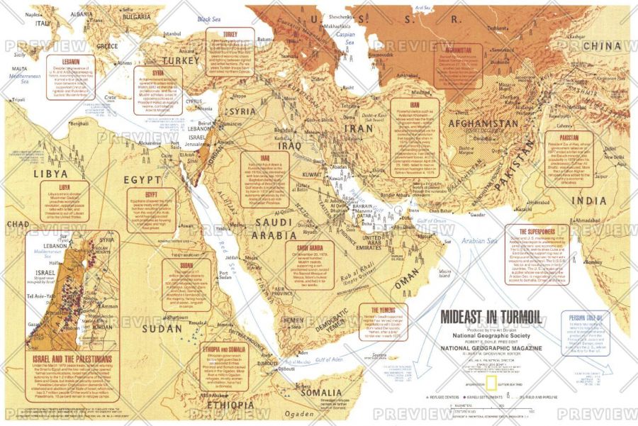 Mideast In Turmoil Published 1980 Map