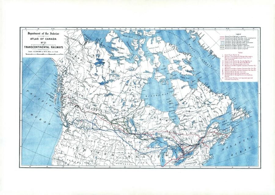 Transcontinental Railways 1906 Map