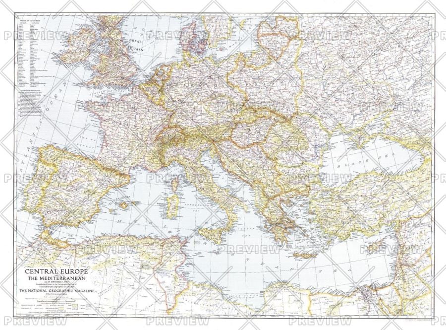 Central Europe And The Mediterranean Published 1939 Map