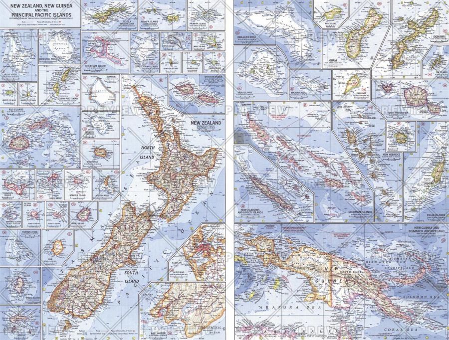 New Zealand New Guinea And The Principal Pacific Islands Published 1962 Map