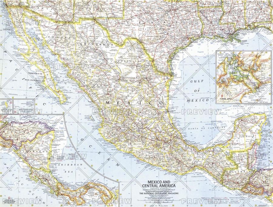 Mexico And Central America Published 1961 Map