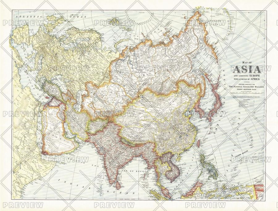 Map Of Asia With Europe And A Portion Of Africa Published 1921