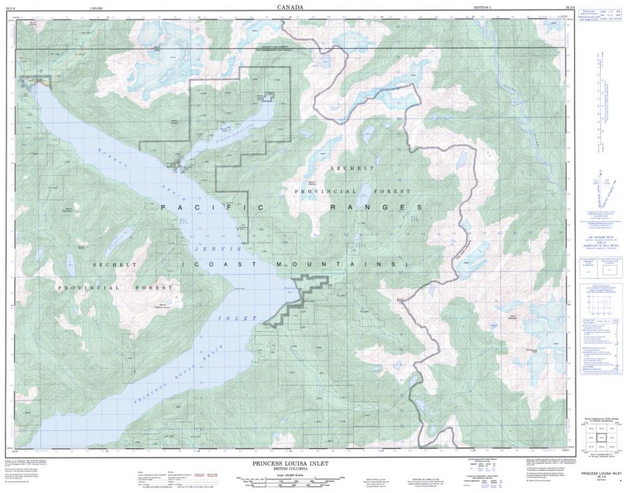 Princess Louisa Inlet - 92 J/4 - British Columbia Map