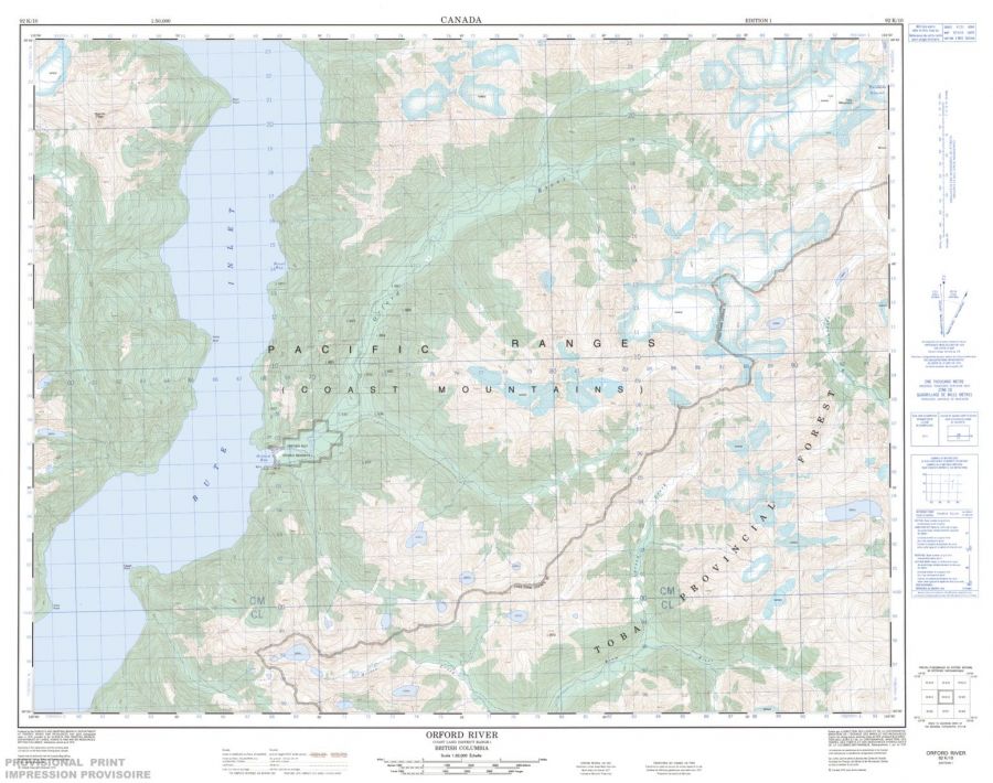 Orford River - 92 K/10 - British Columbia Map