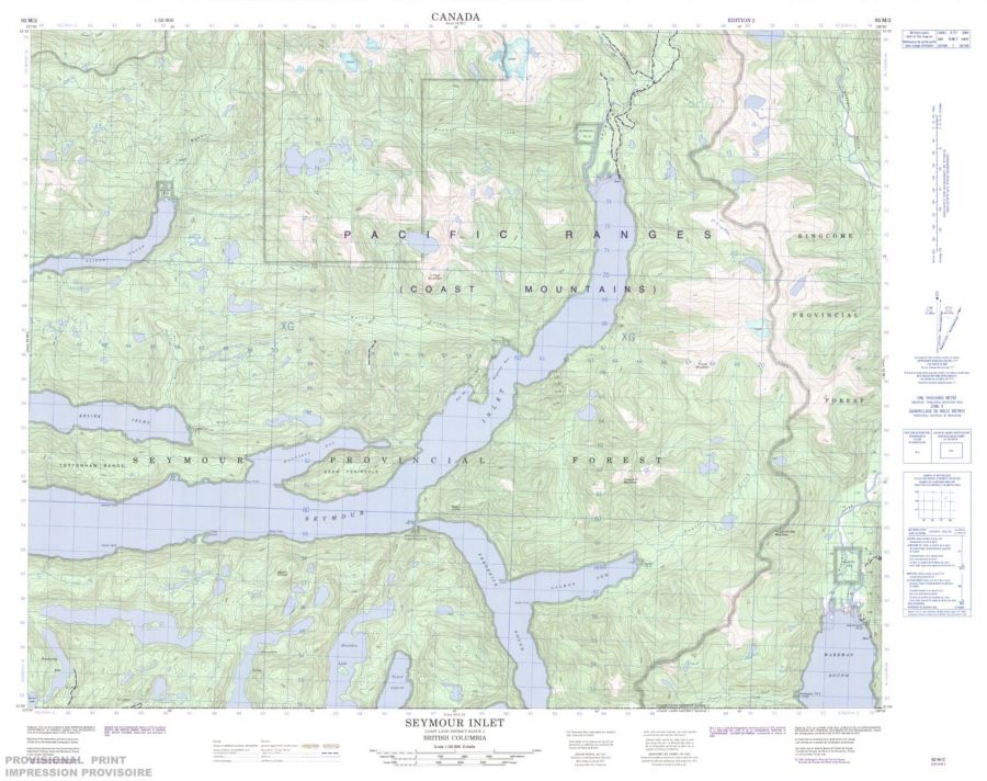 Seymour Inlet - 92 M/2 - British Columbia Map