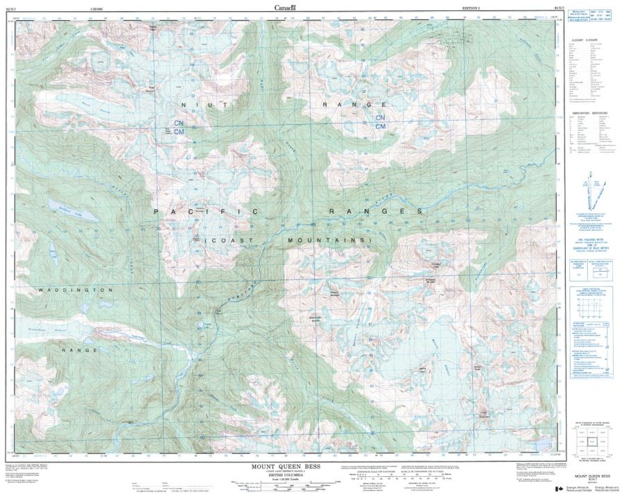 Mount Queen Bess - 92 N/7 - British Columbia Map