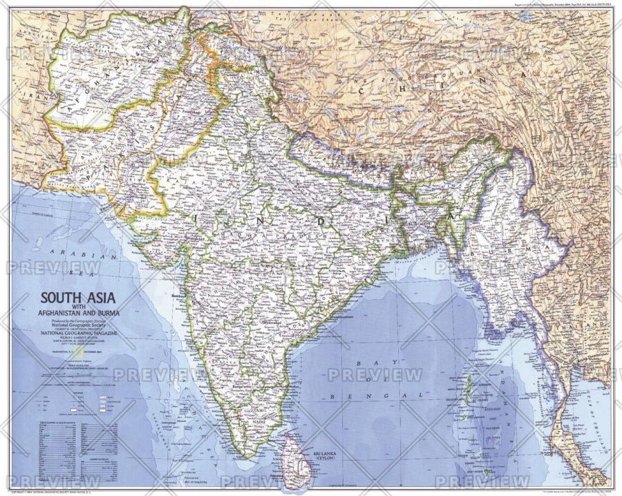 South Asia With Afghanistan And Burma Published 1984 Map