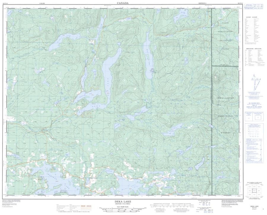 Deka Lake - 92 P/10 - British Columbia Map