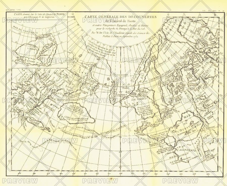 Carte Generale Des Decouvertes De Lamiral De Fonte 1752 Published 1892 Map