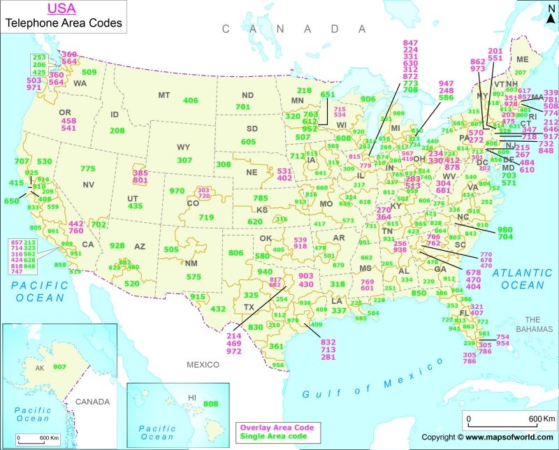 Buy US Telephone Area Code Map