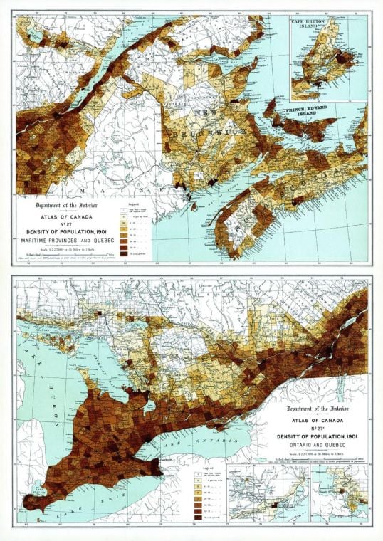 Density Of Population Maritime Provinces Quebec Ontario 1906 Map