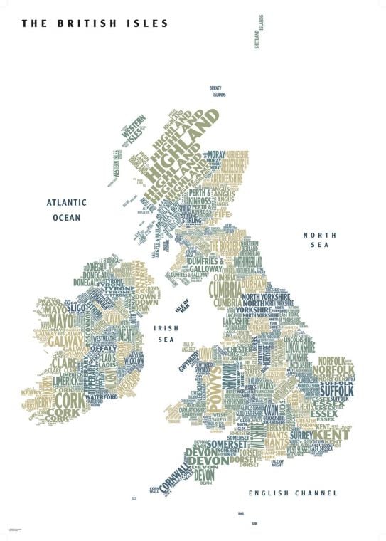 Graphic Map Uk Counties White Background