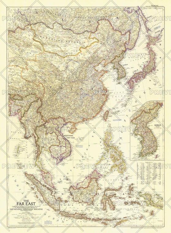 The Far East Published 1952 Map