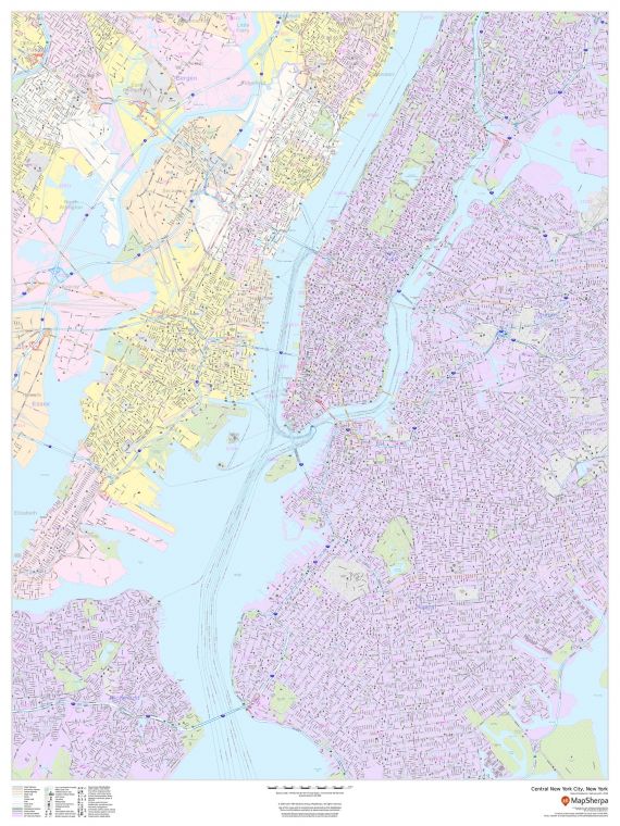 Central New York City New York Portrait Map