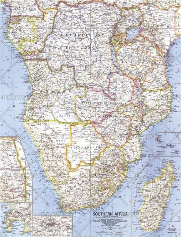 Southern Africa Published 1962 Map